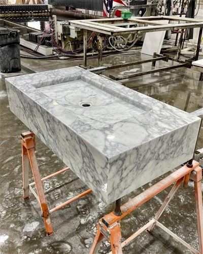 Arabescato Carrara Marble Custom Marble Block Floating Sink Vanity