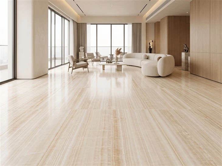 Vanilla Onyx floor tiles with visible grout joints installed in a contemporary luxury custom home living room