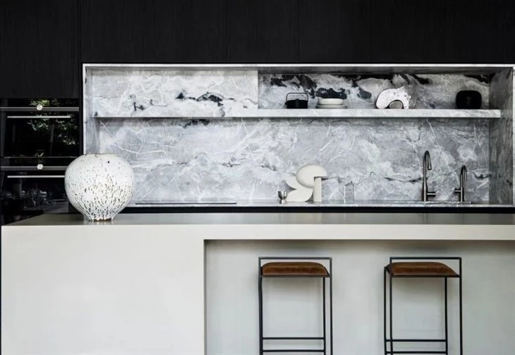 Arctic Sky Ocean Quartzite backsplash
