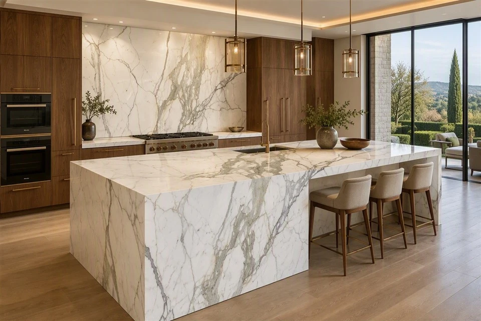 calacatta-marble-kitchen-island-and-backsplash