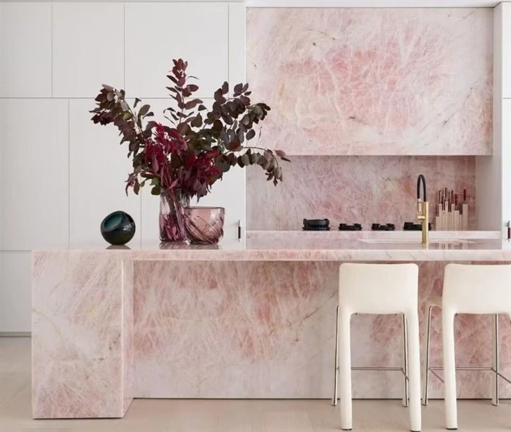 Cristallo Scarlet Pink Crystal Quartzite kitchen countertop