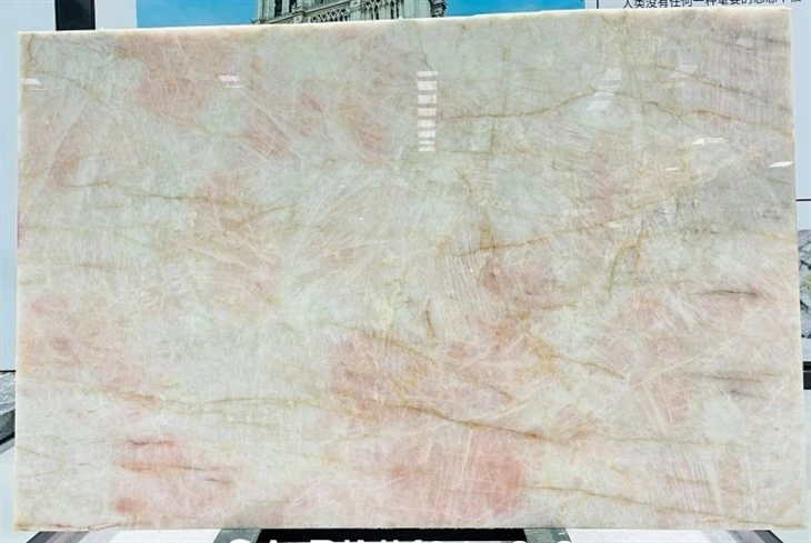 Cristallo Scarlet Pink Crystal Quartzite feature wall