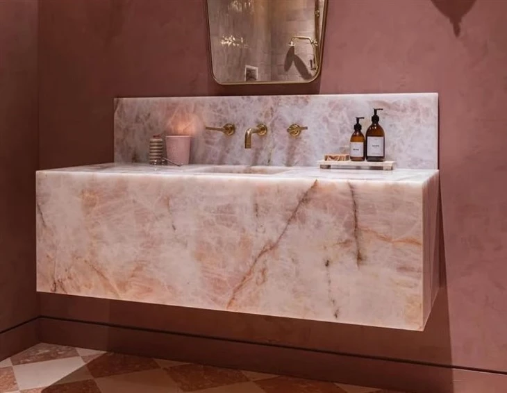 Cristallo Scarlet Pink Crystal Quartzite wash basin