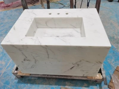 Arabescato White Marble Floating Vanity With Custom Carpentry Cabinet