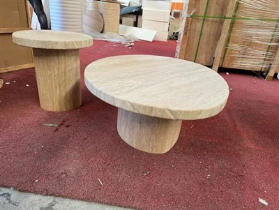 Beige Travertine Side Tables