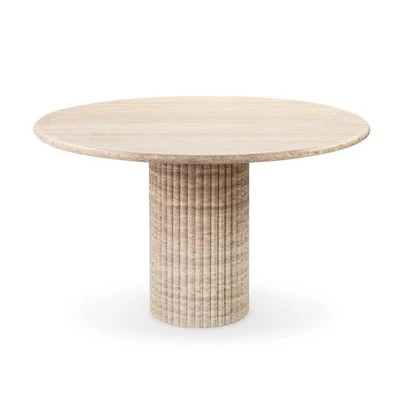 Cava Fluted Round Travertine Dining Table