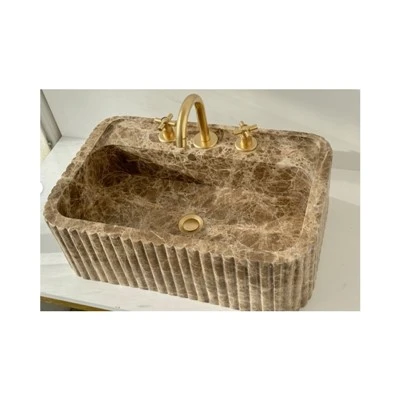 Fluted Light Emperador Marble Bathroom Sink