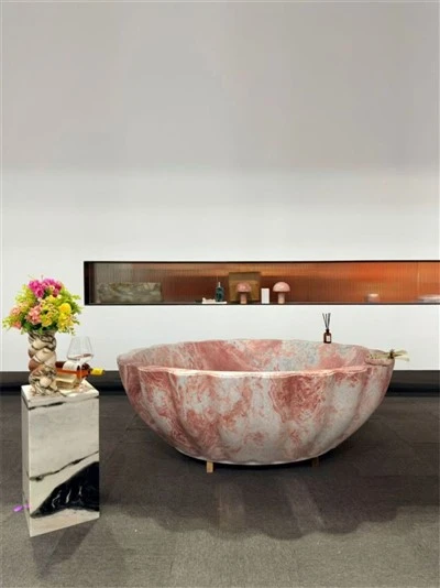 Pink Marble Petal Shape Freestanding Bathtub