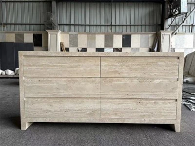 Travertine Side Table Console Table 6 Drawers Dresser