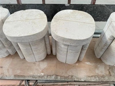White Travertine Side Table