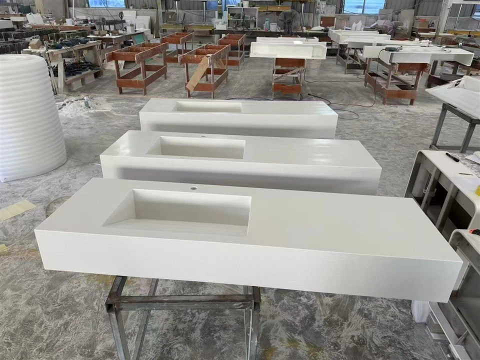 White Acrylic Countertop With Integrated Sink